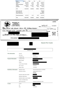 Descriptive graphic showing a summary of moneys raised net fees and taxes, a copy of a check paid to Fallen Oak Equine Rescue & Rehabilitation in the amount of $2,500, and a wire transfer to Fallen Oak in the amount of $106,440.81.